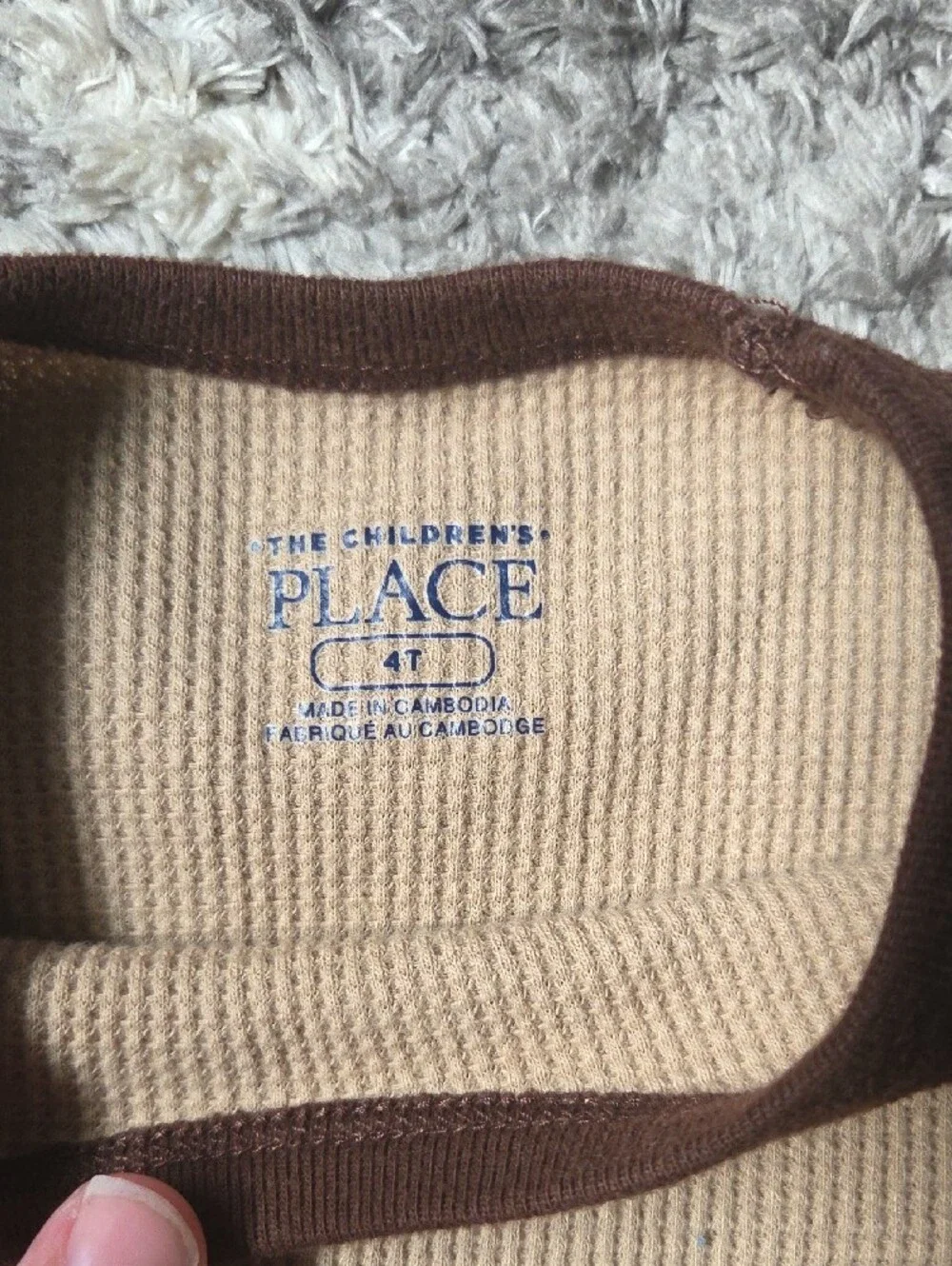The Children's Place Beige Waffle Knit Top with Brown Trim